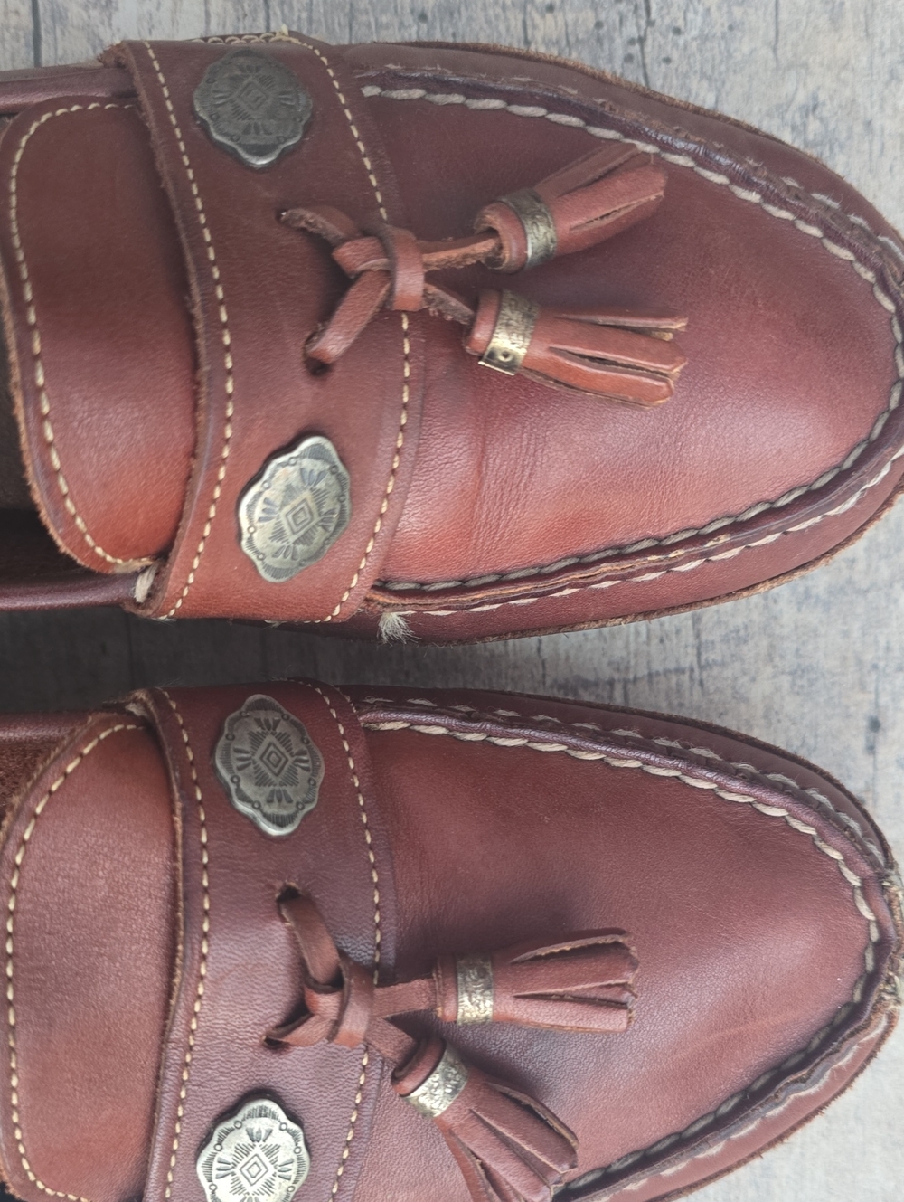 Dexter Tassel Backless Loafers in Chestnut Brown - Picture 2 of 6